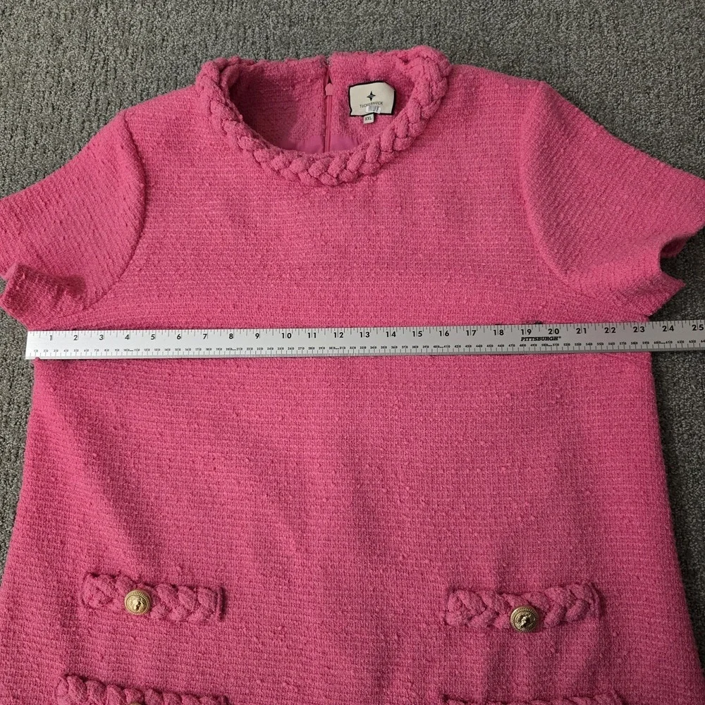 Tuckernuck Jackie Tweed Dress Womens XXL Pink Gold Button Short Sleeve Preppy - Picture 6 of 7